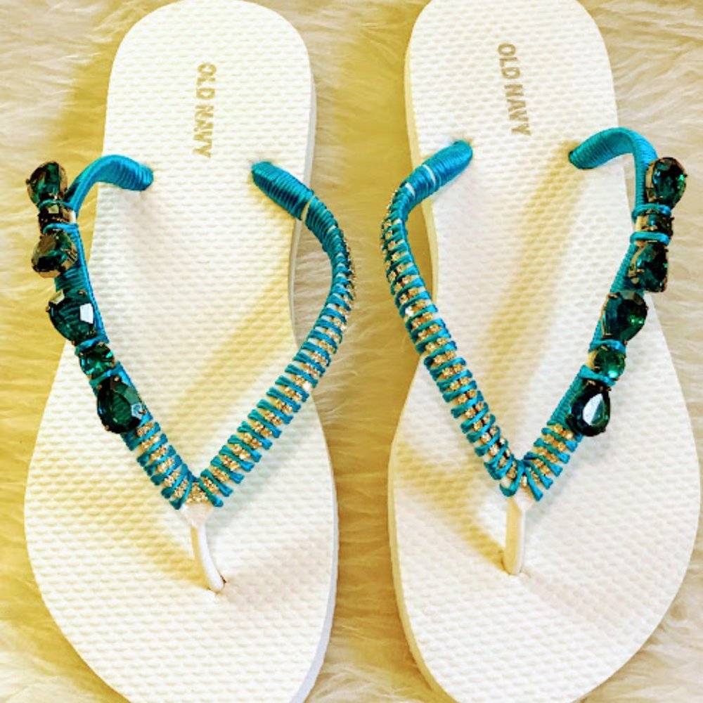 Bridal Flip Flop, Wedding White And Green, Gift.